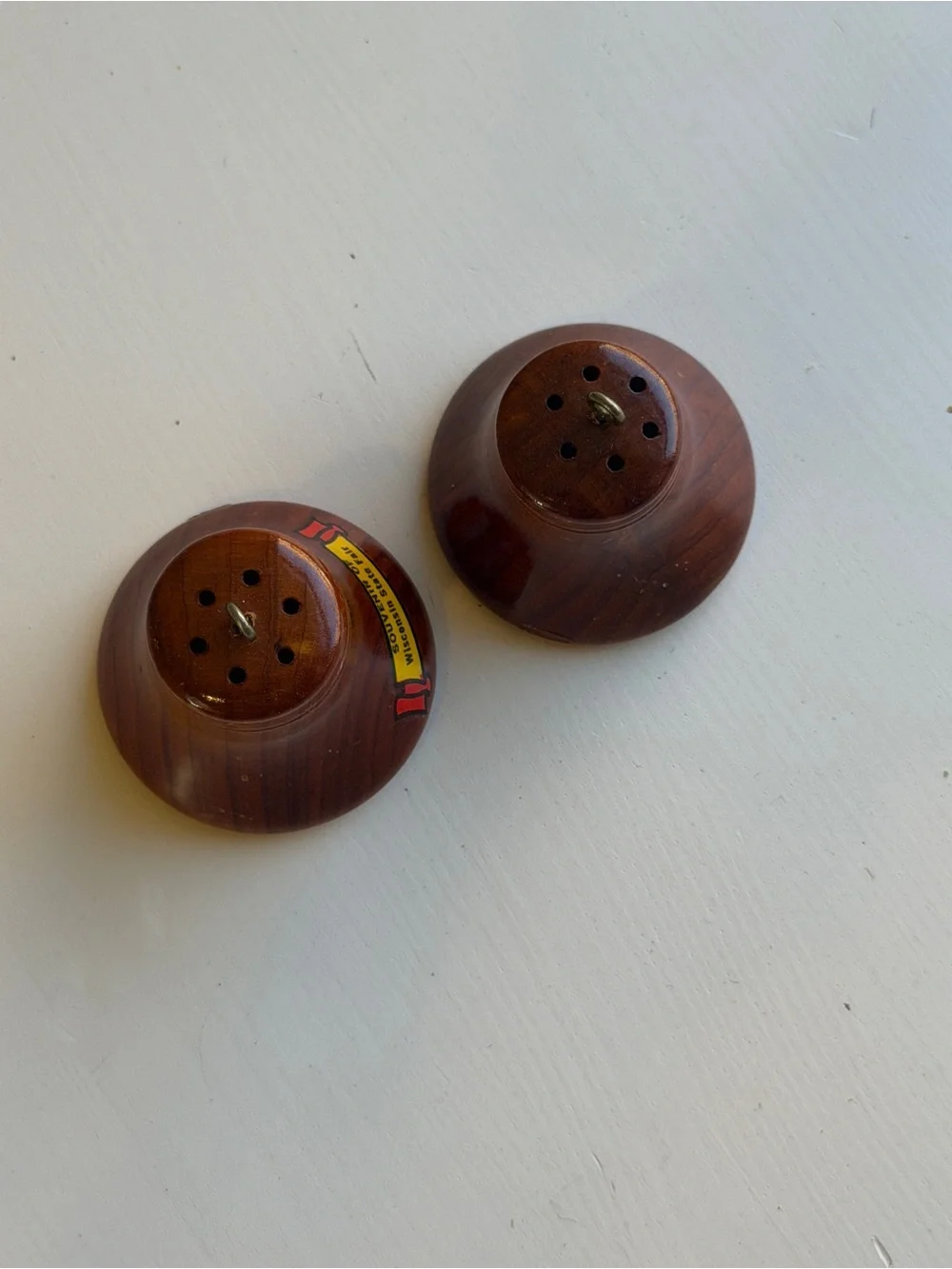 Vintage Wisconsin State Fair Wooden Salt & Pepper Shaker Set — Souvenir